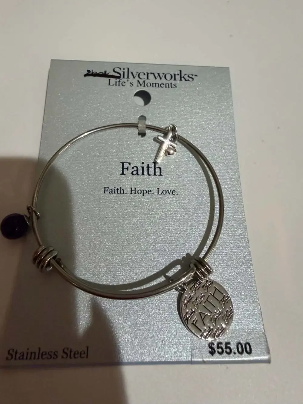 Silverworks Stainless Steel Faith Hope Love Expandable Bangle Bracelet